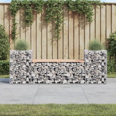 vidaXL Banco jardim design gabião 183x41x60,5cm madeira douglas maciça