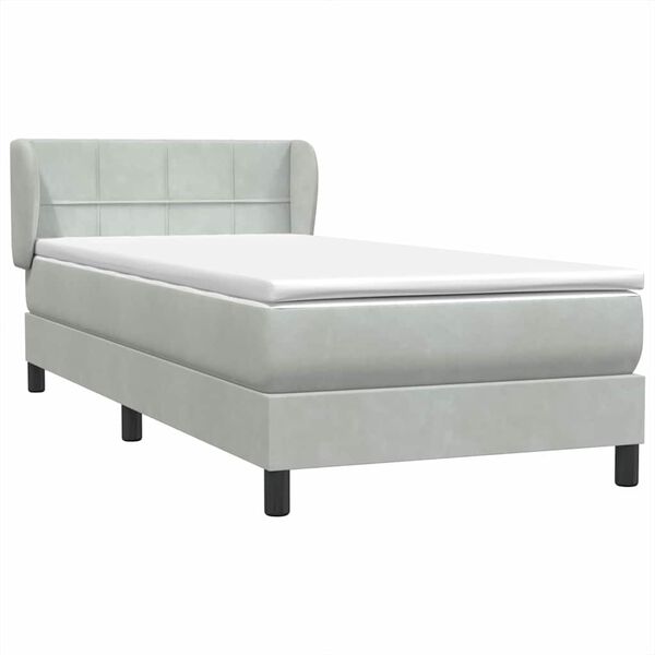 vidaXL Cama com molas/colch&atilde;o cinzento-claro 90x220 cm veludo