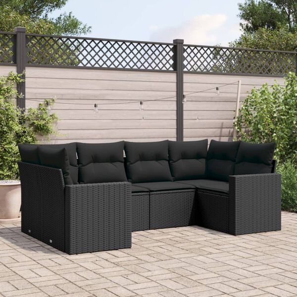 vidaXL 6 pcs conjunto sofás de jardim c/ almofadões vime PE preto