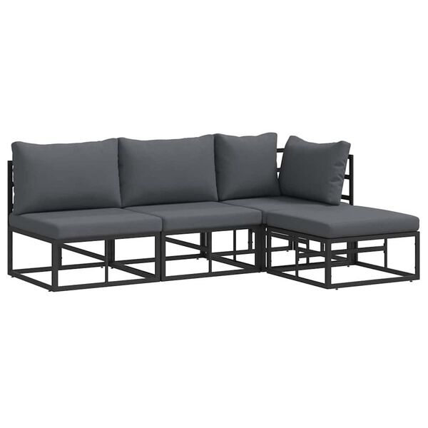 vidaXL Conjunto de Sof&aacute; de Jardim com almofada 4 pcs Preto Alum&iacute;nio