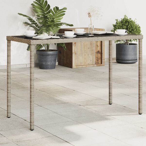 vidaXL Mesa de jardim com tampo de vidro 115x54x74 cm vime PE cinza