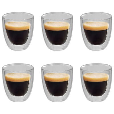 vidaXL Copo de vidro duplo térmico para café 6 pcs 80 ml