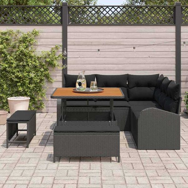 vidaXL Conjunto de Sof&aacute; de Jardim com almofada 8 pcs Preto
