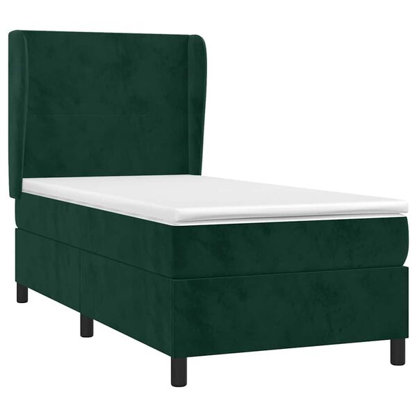 vidaXL Cama com molas/colch&atilde;o 90x190 cm veludo verde-escuro