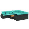 vidaXL Conjunto de sof&aacute; de jardim com 11 pe&ccedil;as e almofadas em rattan sint&eacute;tico preto