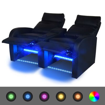 vidaXL Poltrona reclinável LED 2 lugares, couro artificial, preto