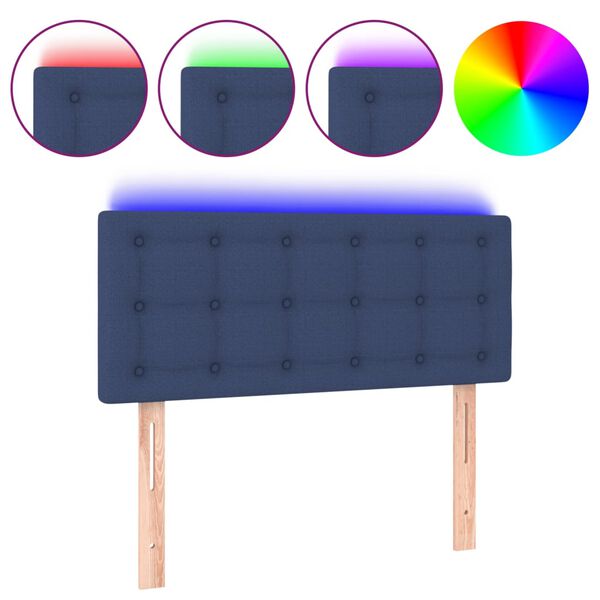 vidaXL Cabeceira de cama c/ luzes LED tecido 100x5x78/88 cm azul