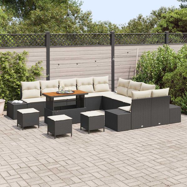 vidaXL Conjunto de Sof&aacute; de Jardim 14 pcs Preto Rattan Sint&eacute;tico