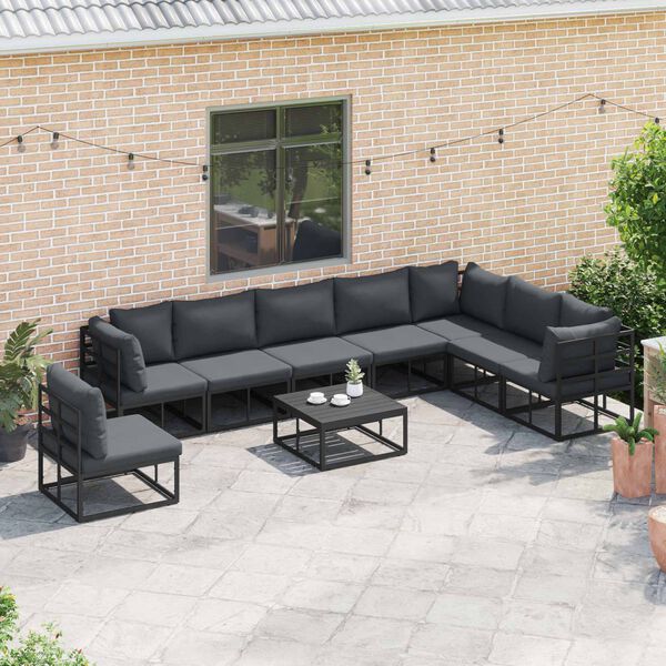vidaXL Conjunto de Sof&aacute; de Jardim com almofada 8 pcs Preto Alum&iacute;nio