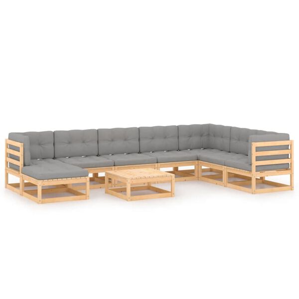 vidaXL 9 pcs conjunto lounge de jardim c/ almofad&otilde;es pinho maci&ccedil;o