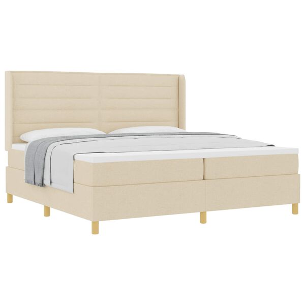 vidaXL Cama Box com colch&atilde;o com cabeceira Creme 200 x 200 cm tecido