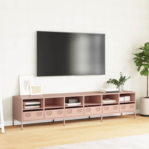 vidaXL M&oacute;vel de TV 202x39x43,5 cm a&ccedil;o laminado a frio rosa