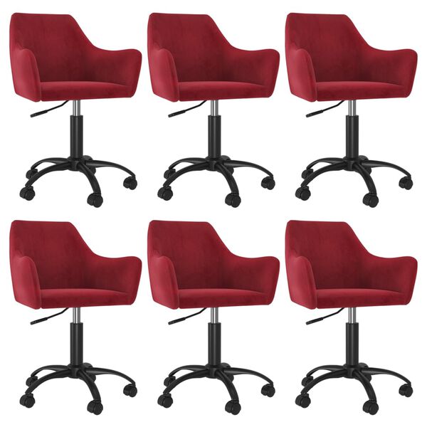 vidaXL Cadeiras de jantar girat&oacute;rias 6 pcs veludo vermelho tinto