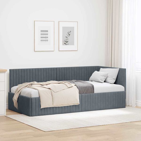 vidaXL Estrutura de Cama de Canto Cinza Escuro 90 cm x 190 cm Veludo