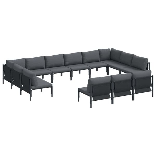 vidaXL Conjunto de Sof&aacute; de Jardim com almofada 13 pcs Preto A&ccedil;o
