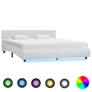 vidaXL Estrutura de cama c/ LEDs couro artificial 180x200 cm branco