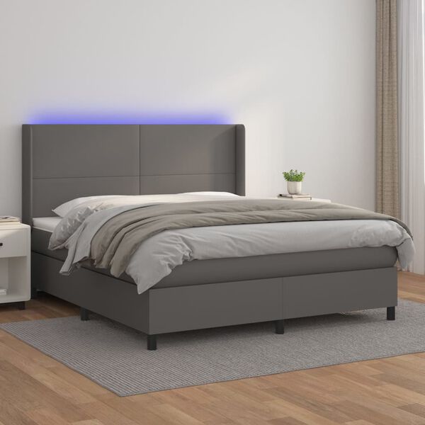 vidaXL Cama box spring c/ colch&atilde;o/LED 160x200cm couro artificial cinza