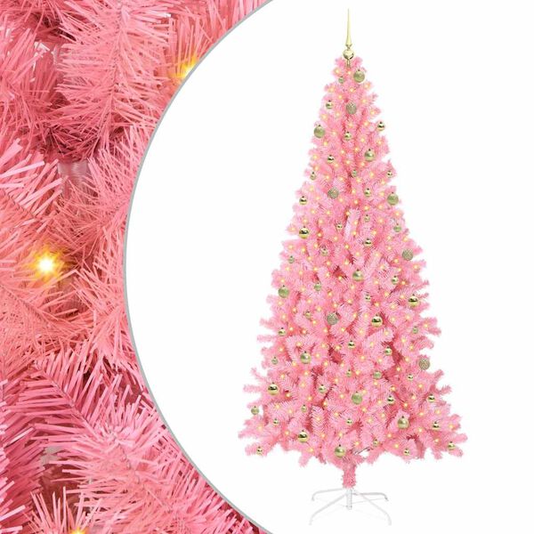 vidaXL &Aacute;rvore de Natal com 300 LEDs com suporte Rosa 240 cm PVC