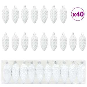 vidaXL Bola de Pinheiro de Natal 40 unid. Branco 4 x 9 cm Pl&aacute;stico