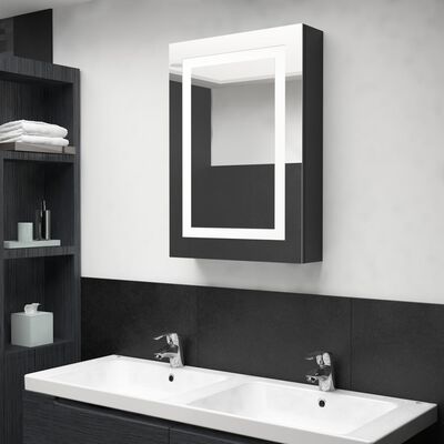 vidaXL Armário espelhado casa de banho LED 50x13x70cm preto brilhante