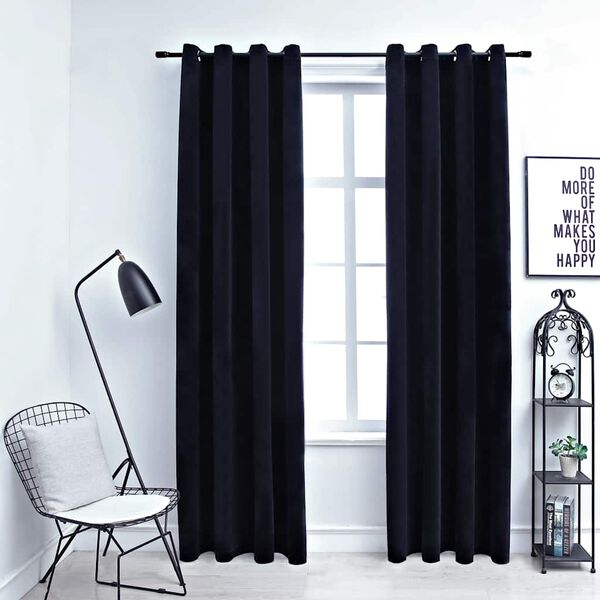 vidaXL Cortinas blackout com argolas 2 pcs 140x225 cm veludo preto