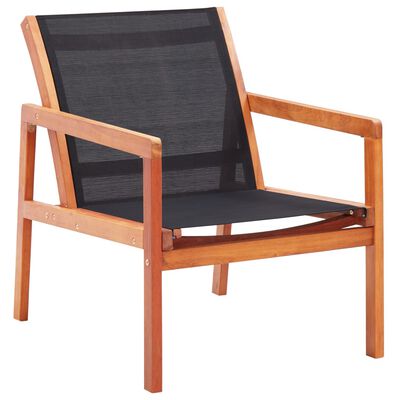vidaXL Cadeira lounge de jardim eucalipto maciço e textilene preto