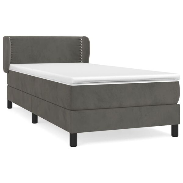 vidaXL Cama com molas/colch&atilde;o 100x200 cm veludo cinza-escuro