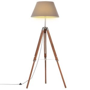 vidaXL Candeeiro de ch&atilde;o trip&eacute; 141 cm teca maci&ccedil;a castanho mel/cinza