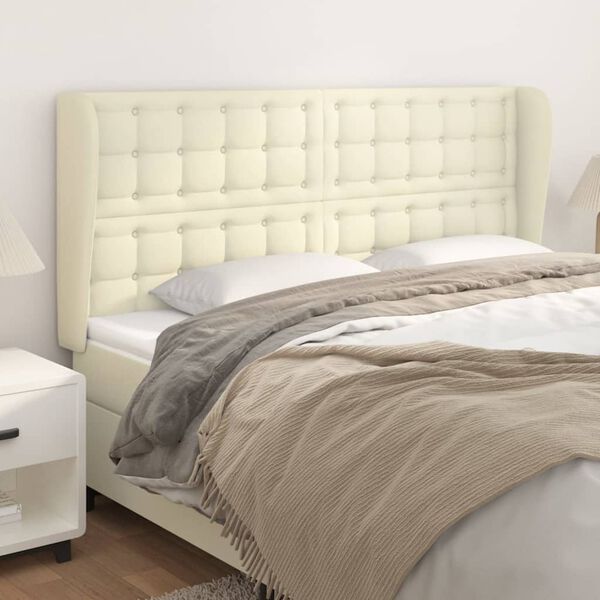vidaXL Cabeceira cama c/ abas couro artificial 203x23x118/128 cm creme