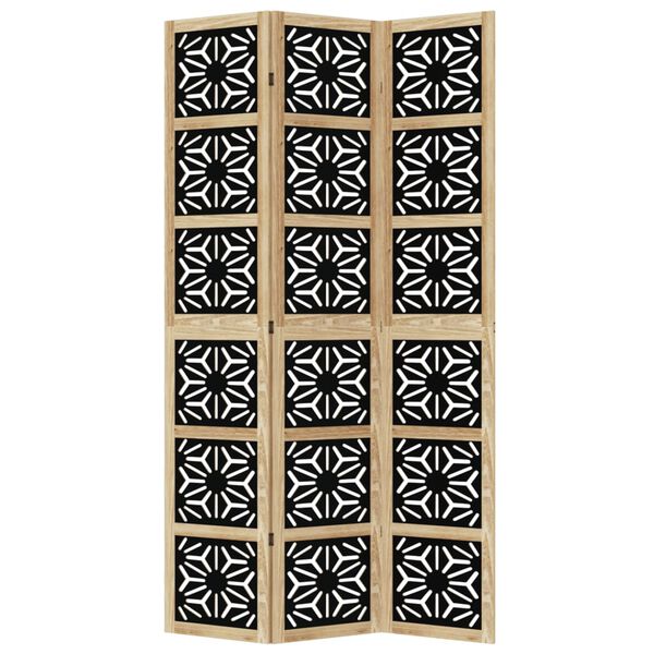 vidaXL Biombo c/ 3 pain&eacute;is madeira de paulownia maci&ccedil;a castanho/preto