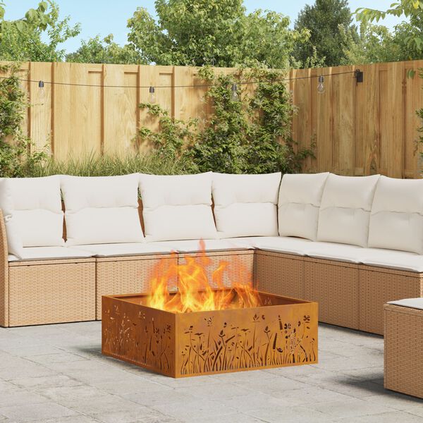 vidaXL Fire Pit Castanho 80 x 80 x 30 cm Aço corten