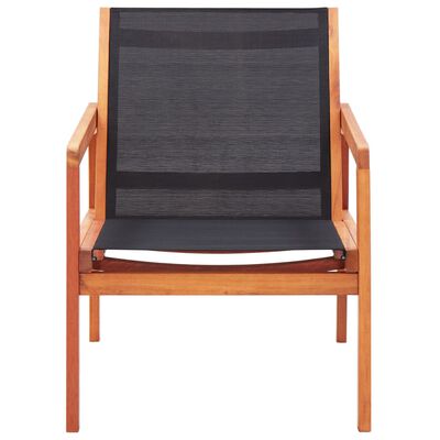 vidaXL Cadeira lounge de jardim eucalipto maciço e textilene preto