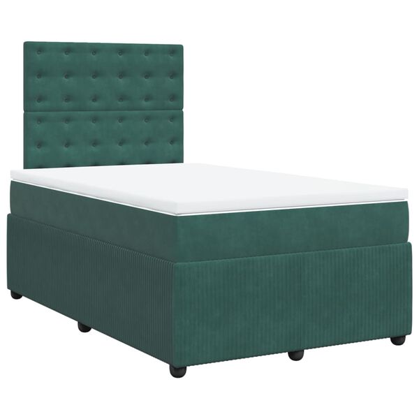 vidaXL Cama boxspring com colch&atilde;o 120x200 cm veludo verde-escuro