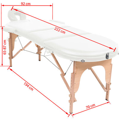vidaXL Mesa de massagem dobrável c/ 2 rolos 4cm espessura oval branco