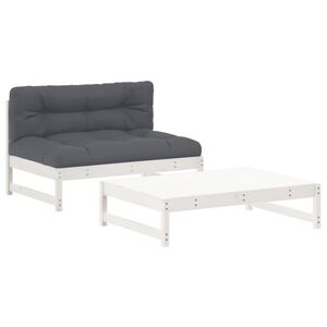 vidaXL 2pcs conjunto lounge jardim c/ almofad&otilde;es madeira maci&ccedil;a branco