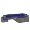 vidaXL 10 pcs conjunto lounge de jardim c/ almofad&otilde;es vime PE cinzento