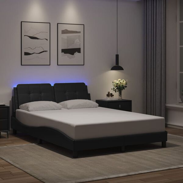 vidaXL Estrutura de cama com LED sem colch&atilde;o Zadar 140x190 cm preto