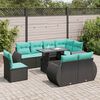 vidaXL 9 pcs conjunto sof&aacute;s p/ jardim almofad&otilde;es vime PE/ac&aacute;cia preto