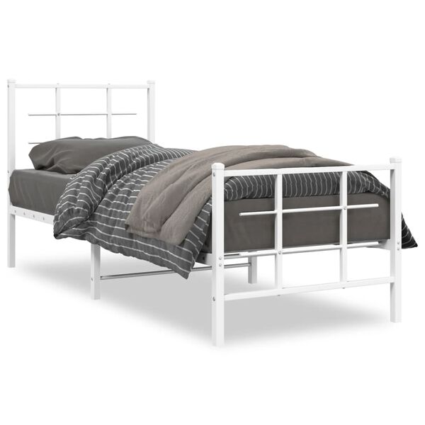 vidaXL Estrutura de cama com cabeceira e p&eacute;s 80x200 cm metal branco