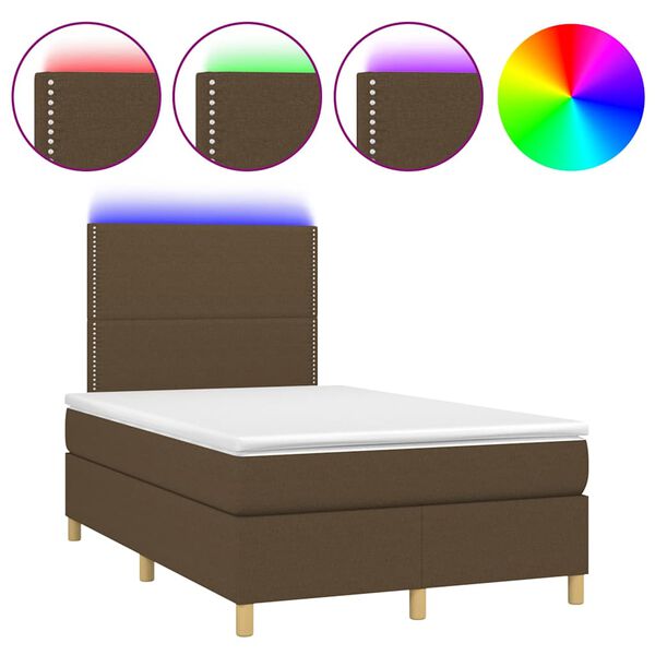 vidaXL Cama box spring c/ colch&atilde;o/LED 120x190cm tecido castanho-escuro