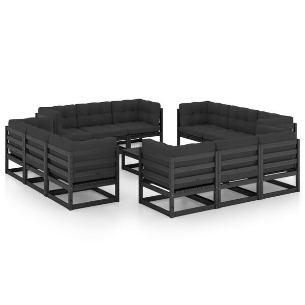 vidaXL 13 pcs conjunto lounge de jardim c/ almofad&otilde;es pinho maci&ccedil;o