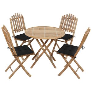 vidaXL 5 pcs conj. de jantar dobr&aacute;vel c/ almofad&otilde;es p/ exterior bambu