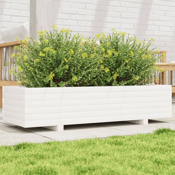 vidaXL Vaso/floreira de jardim 110x40x26,5 cm pinho maci&ccedil;o branco