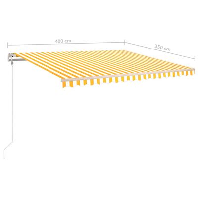 vidaXL Toldo retrátil manual com luzes LED 4x3,5 m amarelo e branco