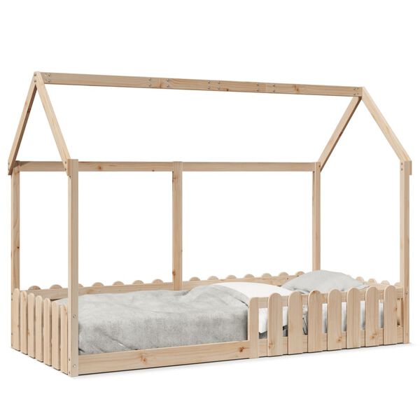 vidaXL Estrutura de cama infantil formato casa 90x200 cm pinho maci&ccedil;o