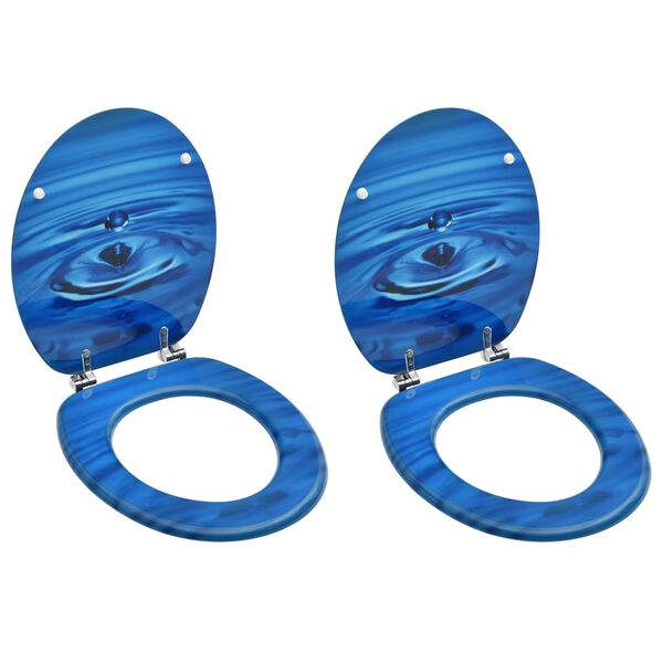 vidaXL Assentos sanita com tampas 2 pcs MDF design gotas &aacute;gua azul