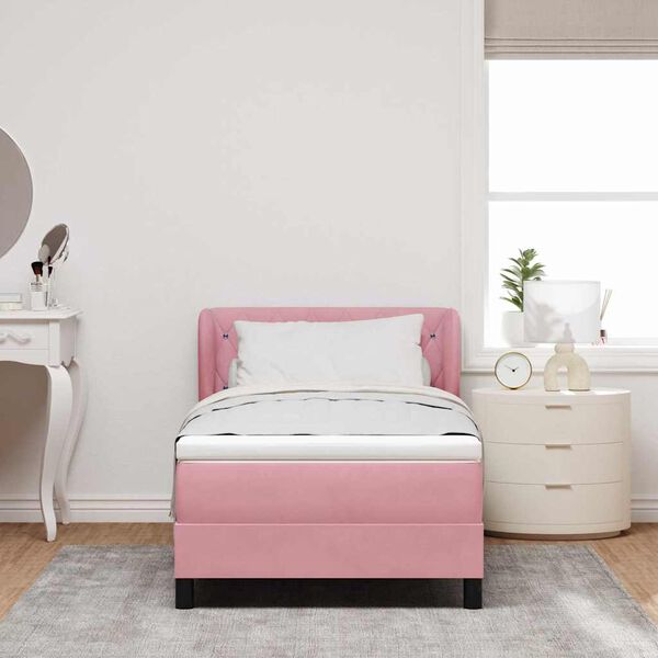 vidaXL Cama Box com colch&atilde;o com cabeceira Rosa 100 x 200 cm Veludo