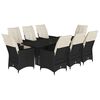 vidaXL 9 pcs conjunto de jantar p/ jardim c/ almofad&otilde;es vime PE preto