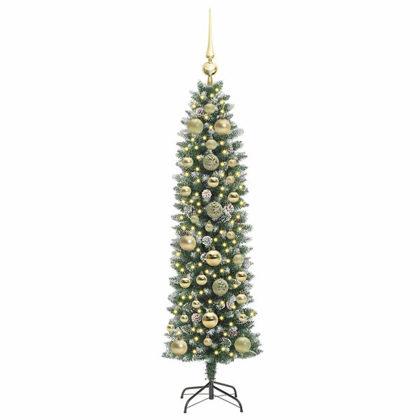 vidaXL &Aacute;rvore Slim de Natal Artificial Verde e Branco 150 cm