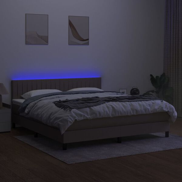vidaXL Cama box spring colch&atilde;o/LED 180x200cm tecido cinza-acastanhado